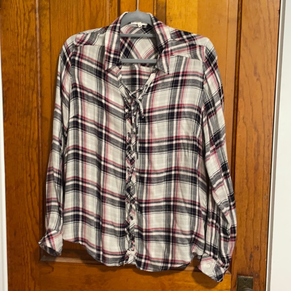 Plaid shirt with faux tie front